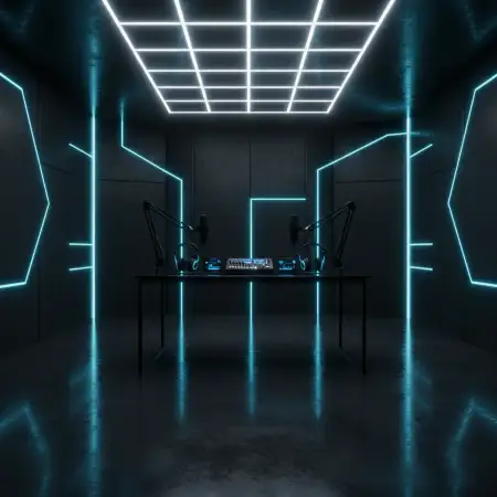 Podcast Studio Background With Neon Lights - Free Podcast Studio Background Download