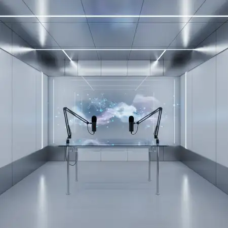 Podcast Studio Background With Tech Decor - Free Podcast Studio Background Download