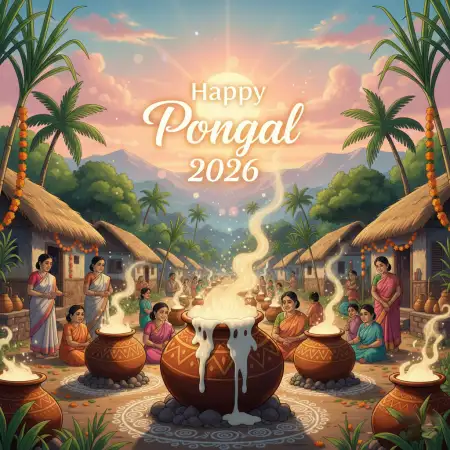 Free Pongal Sugarcane Wishes Images 2026 Background Download