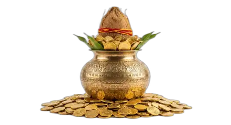 puja kalash symbol with gold coins png