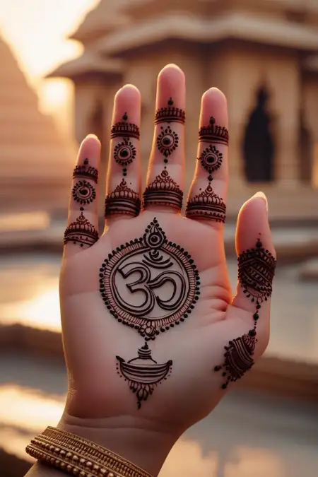 Religious Hand Mehndi Design With Om - Free Related Mehndi Design Image