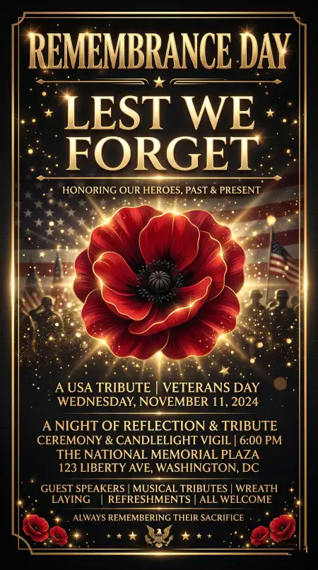 Remembrance Day Usa 2026 Respectful Tribute Poster - Free Remembrance Day Usa 2026 Download