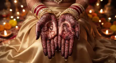 romantic couple mehndi design for karwa chauth - Karwa Chauth Mehndi Design 2026