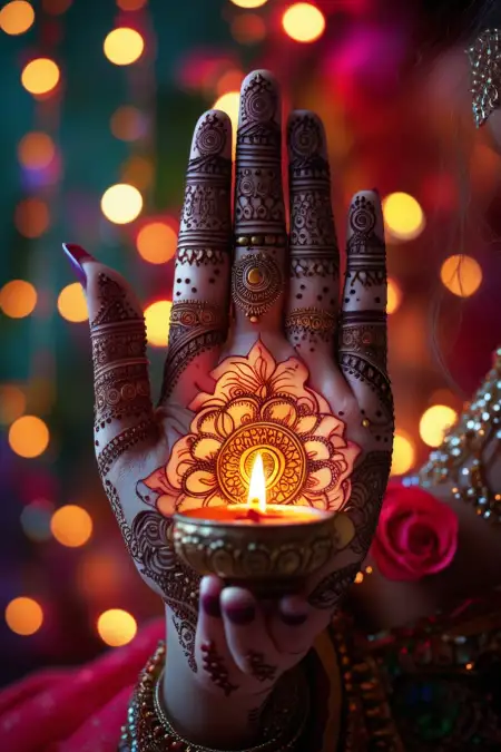 Romantic Teej Mehndi With Initials 2025 - Free Latest Teej Mehndi Design 2025 Download