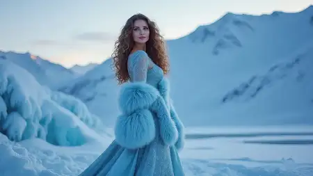 Russian Model In Icy Blue Fur Coat Dress - Free Blue Download