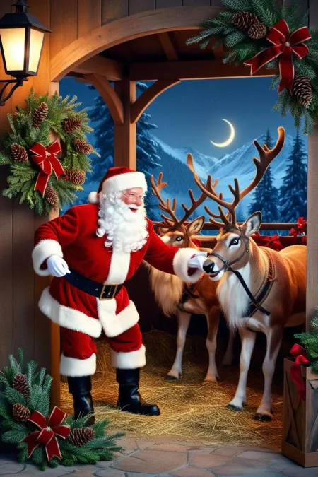 Santa Claus Background Images With Christmas Bells And Garlands - Free Background Download