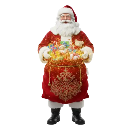 Santa Claus Walking With Gift Bag Png - Free Png Download
