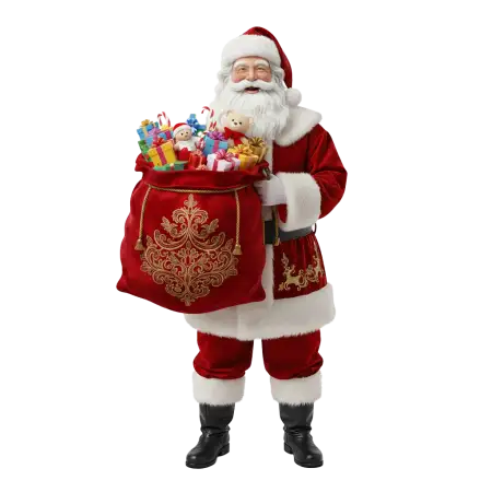 Santa Claus With Children Giving Gifts Png - Free Png Download