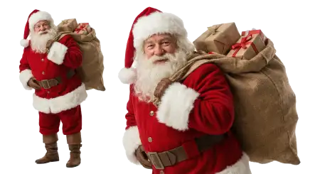 Santa Claus With Decorated Gifts Png - Free Png Download