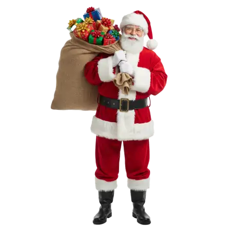 Santa Claus With Gift Hamper Png - Free Png Download