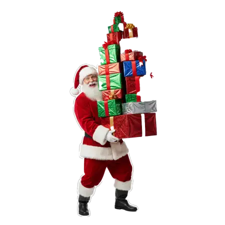 Santa Claus With Glitter Gift Boxes Png - Free Gift Boxes Png Download