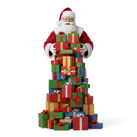 Santa Claus With Multiple Gift Boxes Png - Free Gift Boxes Png Download