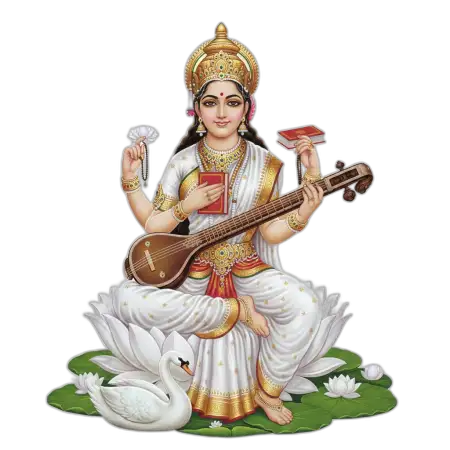 Saraswati Mata Png Artistic Illustration - Free Png Download