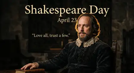 Shakespeare Day Golden Text Poster - Free William Shakespeare Day 2026 Download