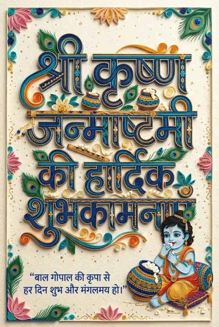 Free Shri Krishna Janmashtami Hindi Greeting Card Image Download