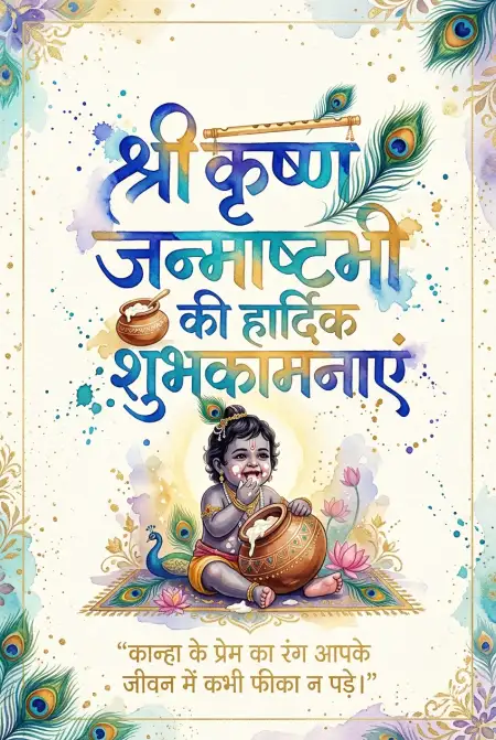 Free Shri Krishna Janmashtami Ki Hardik Shubhkamnaye Greeting Card Image Download