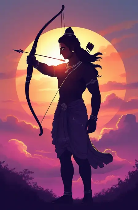 Shri Ram With Dhanush Ban Fighting Ravana - Free Lord Rama With Bow And Arrow Download