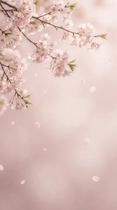 soft pink cherry blossom background with falling petals