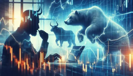 stock market analysis with bull and bear silhouettes