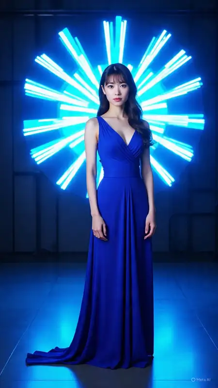Stylish Japanese Girl In Dark Blue Cocktail Dress - Free Blue Download