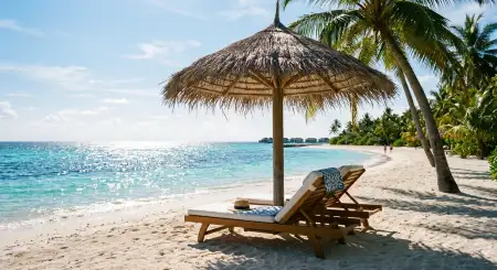 Free Summer Background With Beach Umbrella And Chair Background Image Download