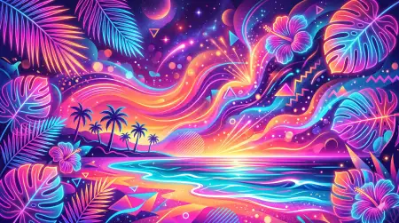Free Summer Background With Neon Lights And Tropical Vibes Background Image Download