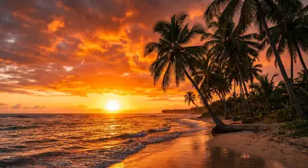 Free Summer Background With Tropical Sunset And Palm Trees Background Image Download