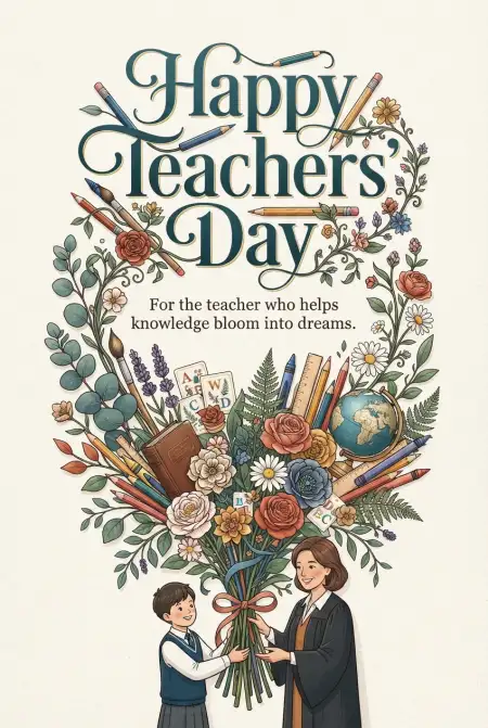 Free Teachers Day Cards With Books And Pencils Image Download