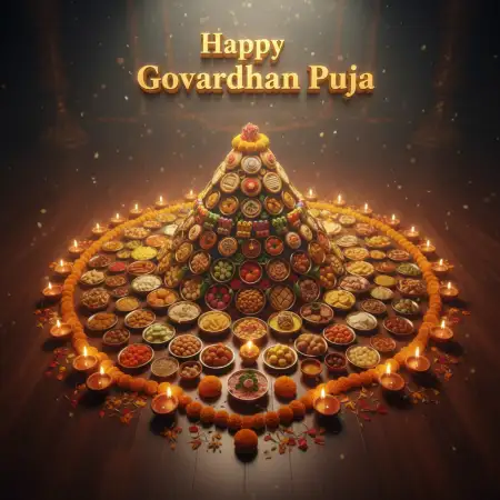 Top View Of Flower Rangoli Around Govardhan Replica - Free Happy Govardhan Puja 2025 Download