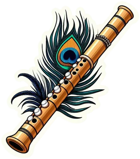 Traditional Indian Flute With Peacock Feather Design - Free Peacock Feather Download