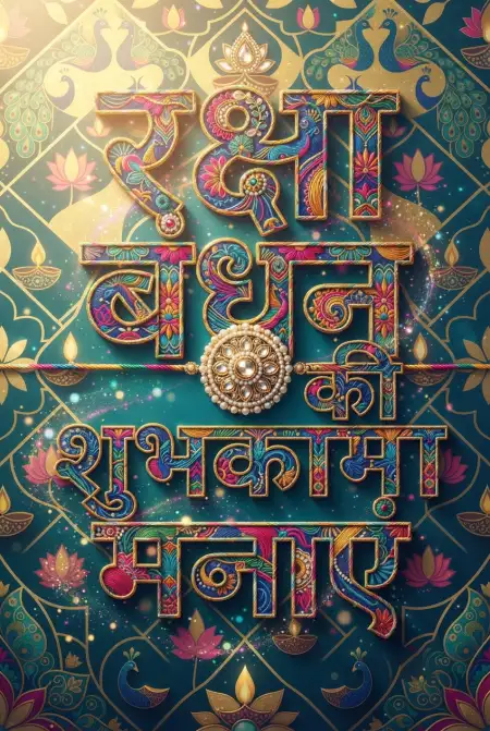 Traditional Mehndi Style Raksha Bandhan Hindi Text Rakhi Poster - Free Raksha Bandhan Ki Shubhkamnaye In Hindi Download