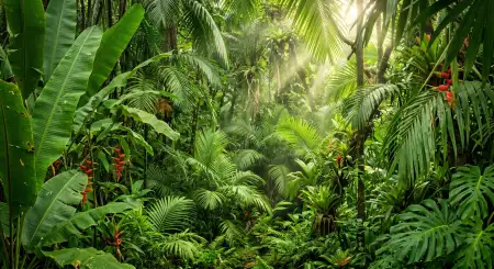 tropical summer background with vibrant jungle leaves