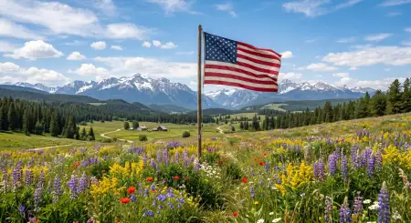 Free United States Flag Photography With Natural Landscape Scenery Background Image Download