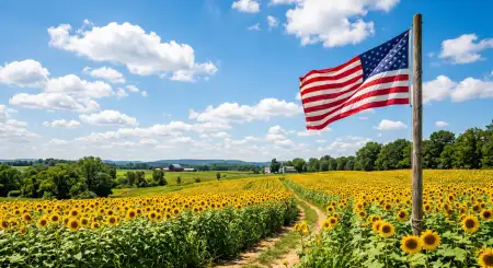 Free United States Flag Waving Against Blue Sky Photography Background Image Download