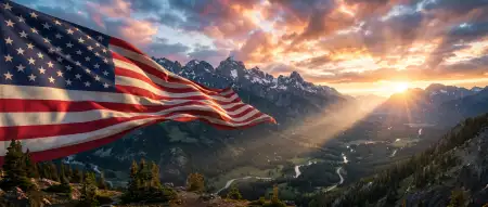 usa flag waving over mountain landscape hd photography