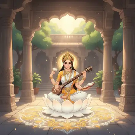 Vasant Panchami Background With Maa Saraswati Realistic Image - Free Vasant Panchami Background Download
