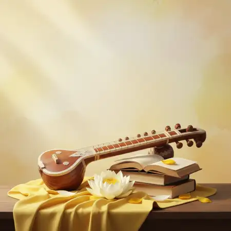 Vasant Panchami Background With Veena And Books - Free Vasant Panchami Background Download