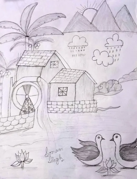 Village Life Drawing Images - Free Village Drawing Download