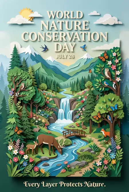 Waterfall And Forest Conservation Poster - Free World Nature Conservation Day 2026 Download