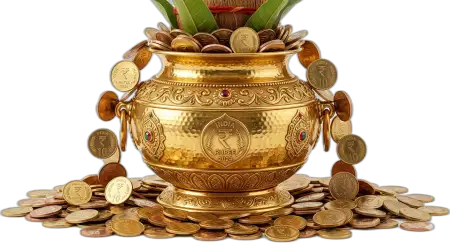 wedding kalash with gold coins png hd