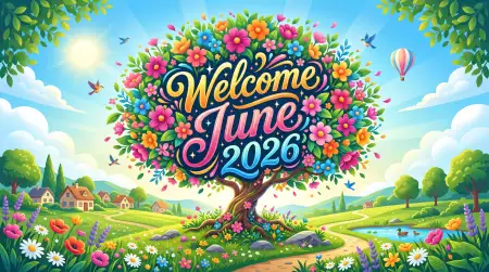 Welcome June 2026 Colorful Summer Facebook Graphics - Free Welcome June Download