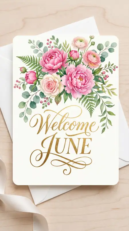 Welcome June Watercolor Floral Background - Free Welcome June Download