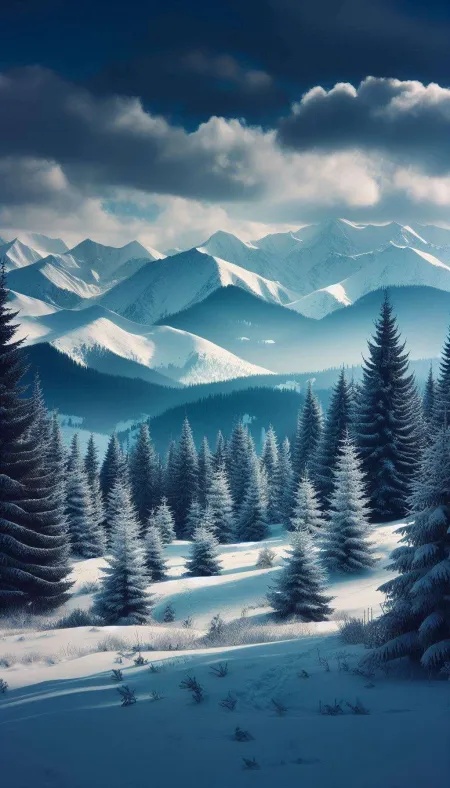 Winter Hd Nature Background With Snow And Pine Trees - Free Nature Background Download