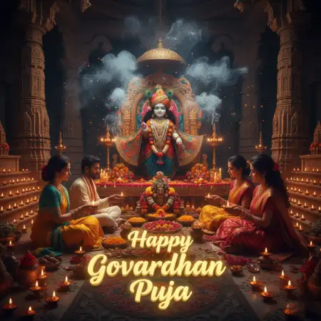 Women Singing Bhajans In Front Of Decorated Hill - Free Happy Govardhan Puja 2025 Download