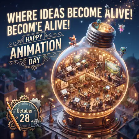 world animation day 2026 3d typography poster