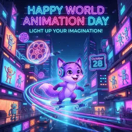 world animation day 2026 neon cartoon art