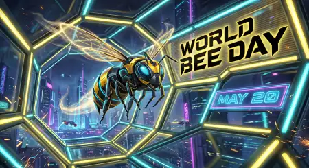 World Bee Day 2026 Cyberpunk Bee Wallpaper - Free World Bee Day 2026 Download