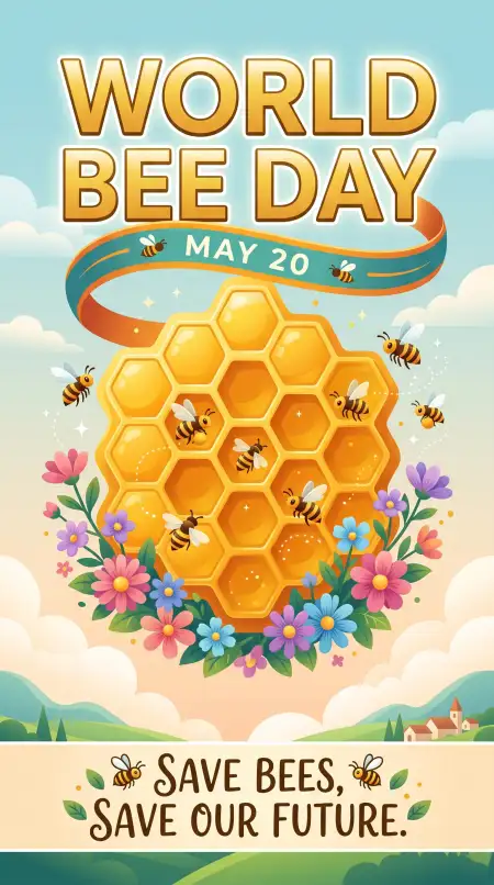 World Bee Day 2026 Honeycomb Vector Background - Free World Bee Day 2026 Download