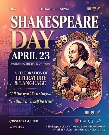 World Book Day Poster With Shakespeare Portrait - Free William Shakespeare Day 2026 Download