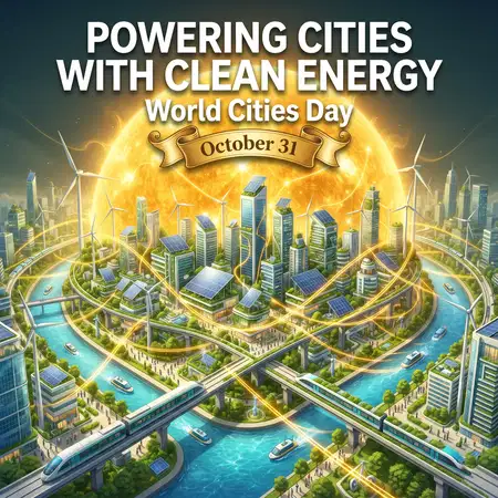 world cities day 2026 clean energy cities illustration - World Cities Day 2026